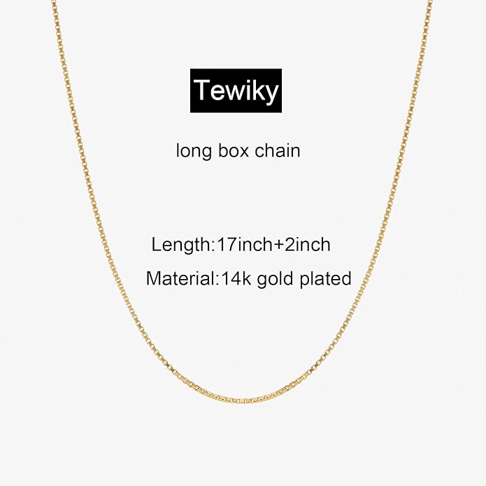 Tewiky Gold Chain Necklace for Women, 14k Gold Plated Thin Beaded Wave Box Necklace Dainty Simple Layered Choker Minimalist Link Chain Necklace Trendy Jewelry for Women