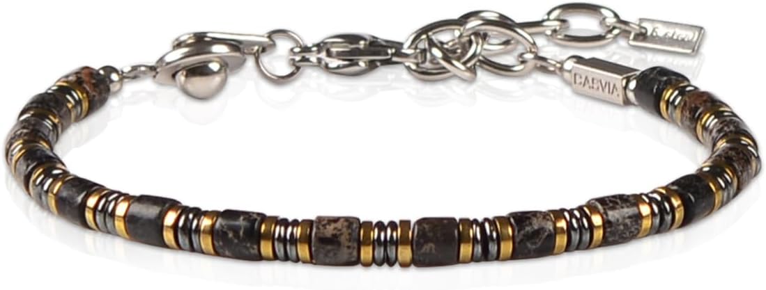 Nightfall Glow Hematite Bracelet for Men, Emperor Stone Beaded Bracelet, Handcrafted Original Design, Adjustable Stainless Steel Bracelet 6.89-8.8 Inch, Stackable Wrist Bracelet, Birthday Gift for Men Dad Boyfriend