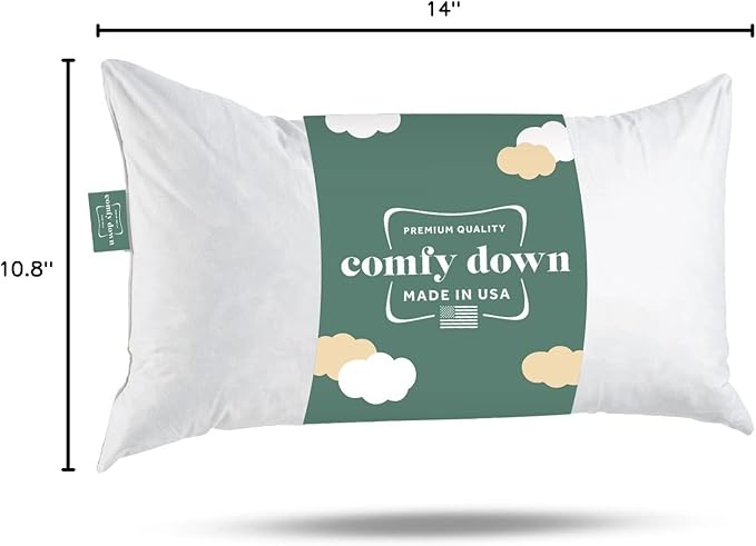 ComfyDown 12x22 Throw Pillow Insert, Down & Feather Fill, 100% Cotton Cover, Made in USA – Premium Soft Lumbar Decorative Pillow Form Sham Stuffer for Bed, Sofa & Couch