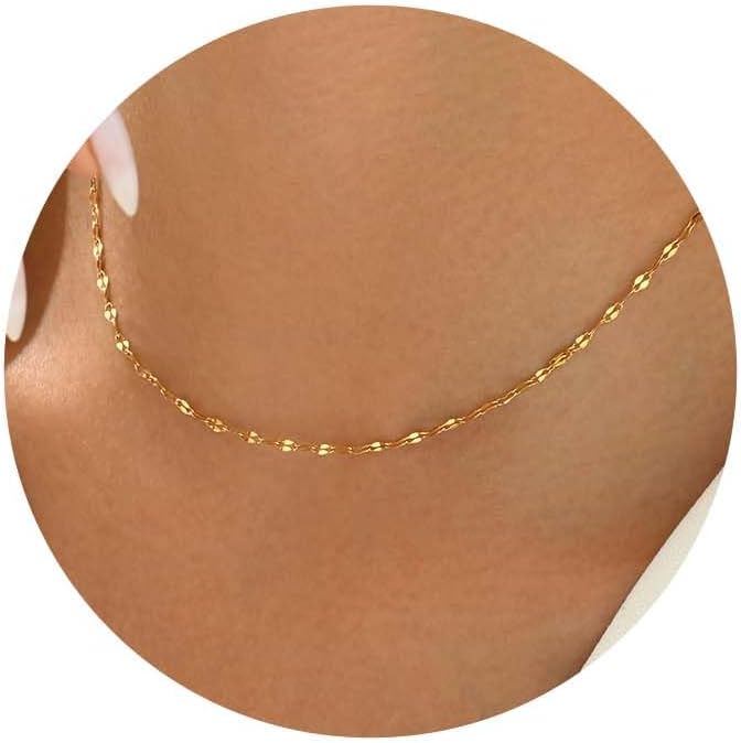 Gold Chain Necklace for Women Dainty Simple Satellite Beaded Twisted Chain Choker Necklace Everyday Jewelry Christmas Gifts