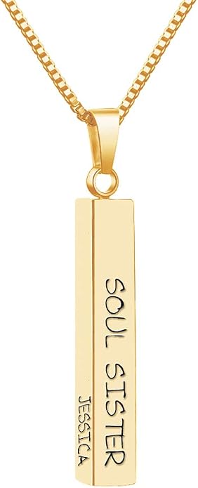 Yofair Custom Couples Necklace Personalized Vertical Bar Necklace Engraved Coordinate Bar Pendant Couples Gifts for Men Women