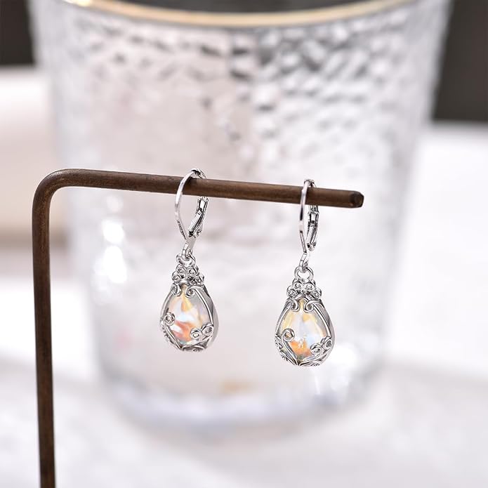 Larimar/Star/Dragonfly/Sunflower/Moonstone/Black Onyx Earrings for Women Leverback Dangle Earrings Hypoallergenic Jewelry for Women