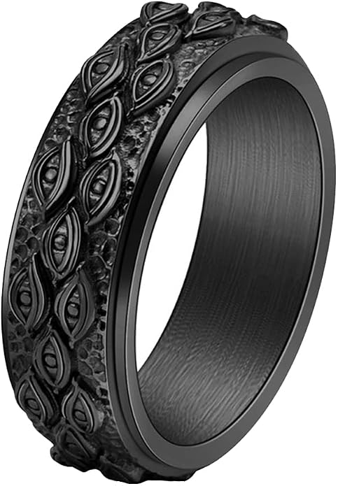 Men's Stainless Steel Eye of God Ring Band All Seeing Eye Spinner Rings Black Silver Vintage Jewelry Size 5 to 14