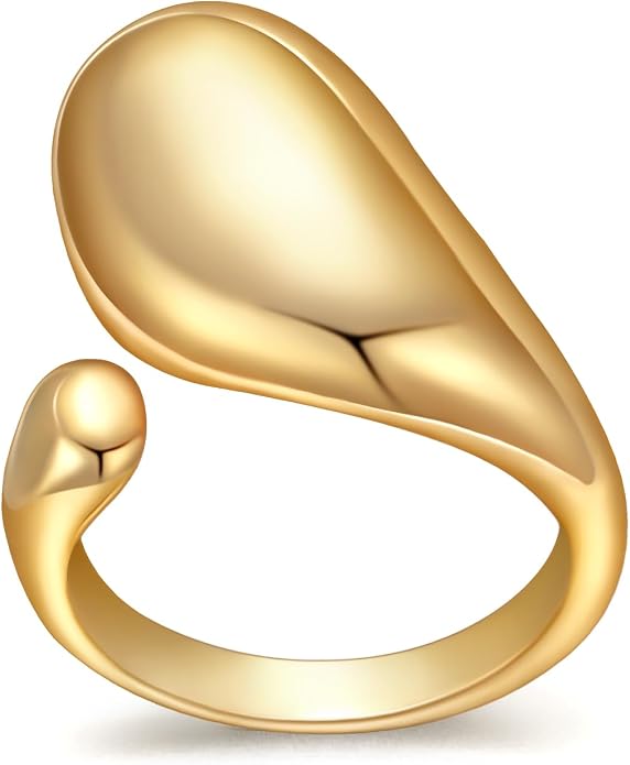 Gold Silver Rings Set for Women Chunky Statement Rings ZC Dome Evil Eye Croissant ring Thick 18K Gold Plated Band Rings