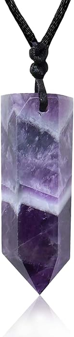 Runyangshi Healing Crystal Pendants, Single Pointed Natural Crystal Quartz Necklace 6 Faceted Chakra Crystal Wand Stone Reiki Energy