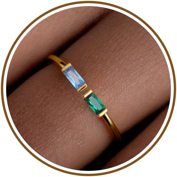 JSJOY Birthstone Rings for Women Dainty Emerald Blue Ring Birthday Gifts for Mom Her Gemstones CZ Ring for Teens Gold Rings That Don't Tarnish Adjustable Ring Jewelry Gifts