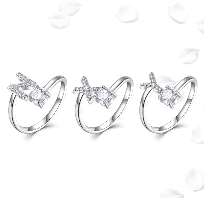 STARCHENIE Adjustable Initial Ring for Women 925 Sterling Silver Letters A-Z 26 Alphabet Rings Size 7