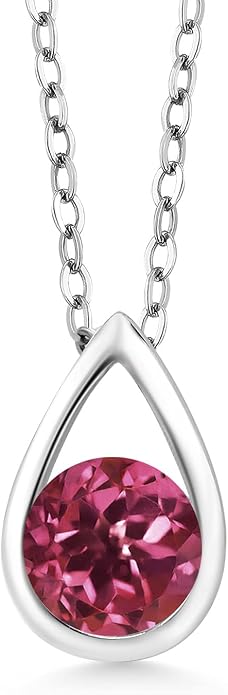 Gem Stone King Teardrop Pendant Necklace For Women | 5MM Round Gemstone Birthstone | 925 Sterling Silver | With 18 Inch Silver Chain | Fine Jewelry Gift for Her Mom Women Wife