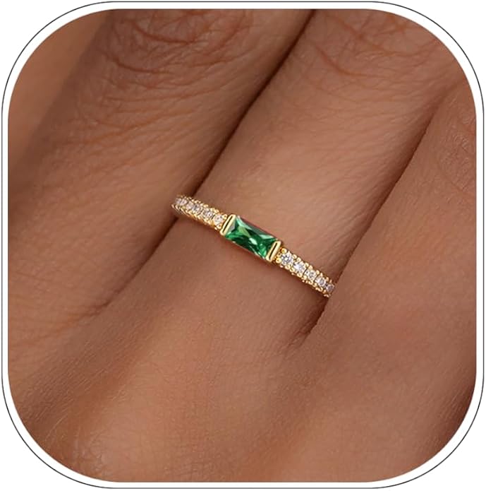 RLMOON Birthstone Gold Rings for Women Non Tarnish 14K Gold Plated Eternity Stackable Rings Dainty CZ Gemstone Engagement Rings Wedding Band Jewelry Gifts Size 4-10