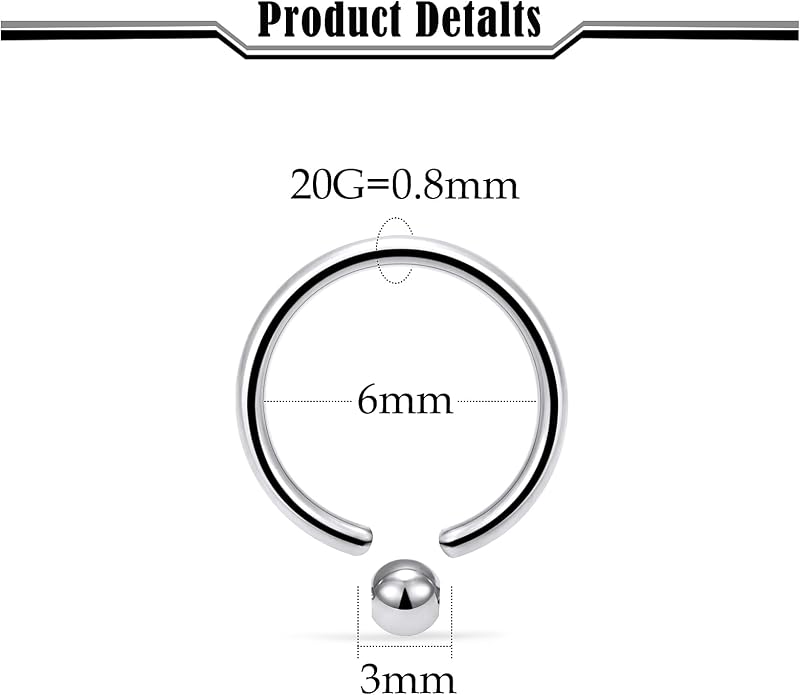 20G-2G ASTM F136 Titanium Septum Rings Nose Ring Hoops Circular Barbell Helix Snug Tragus Rook Daith Cartilage Earring Sneke Bites Lip Ring Hoop Smiley Piercing Jewelry for Women Men 6mm-19mm