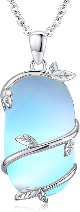 Bar Opal Leaf Necklace For Women S925 Sterling Silver White Opal Pendant with Leaf Charm Bar Pendant Jewelry Gift For Mom Daughter Wife