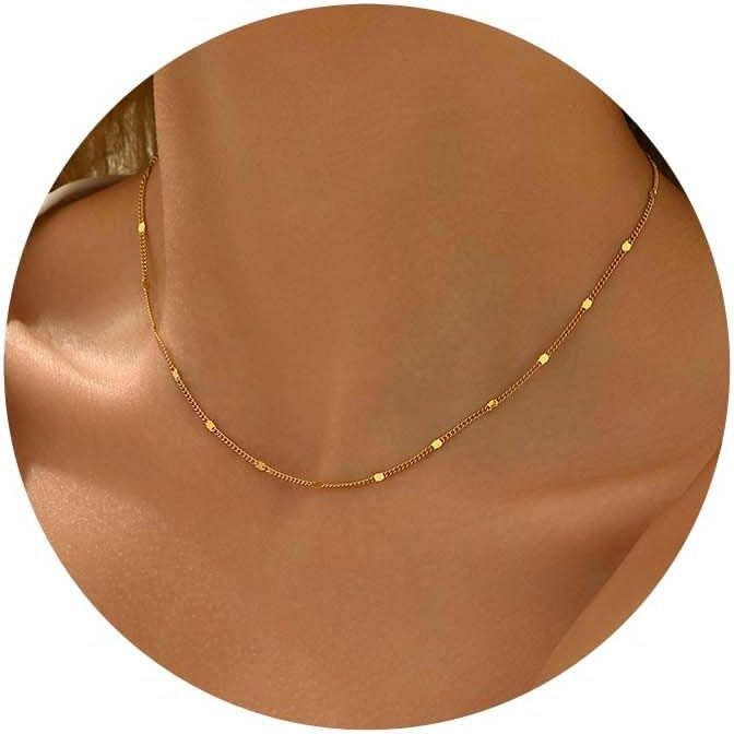 Gold Chain Necklace for Women Dainty Simple Satellite Beaded Twisted Chain Choker Necklace Everyday Jewelry Christmas Gifts