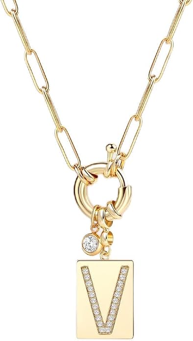 Mint & Lily Gold Initial Necklace for Women – 18K Gold Plated 24” Paperclip Chain with Sparkling Letter Pendant