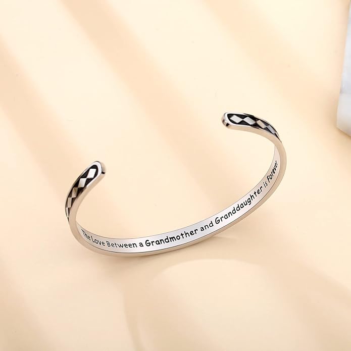 TONY & SANDY Inspirational Bracelets for Women Teen Girls Personalized Gifts for Daughter Granddaughter Mom Sister Friends Stainless Steel Engraved Cuff Birthday Easter Christmas