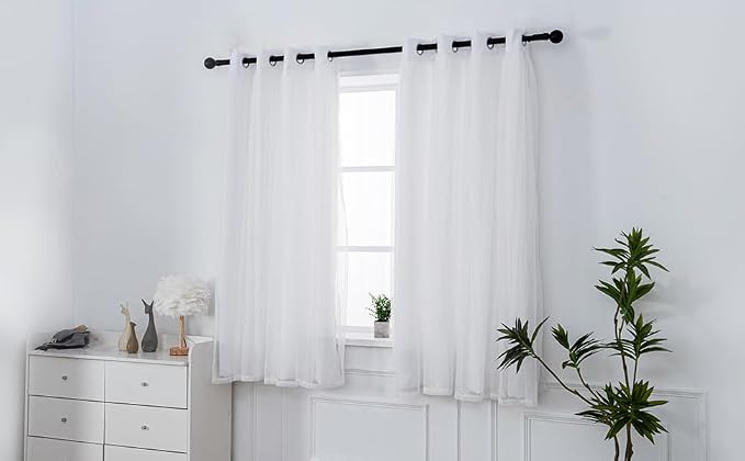 INLINAS Greyish White Blackout Curtains with Sheer Overlay - Grommet Top Thermal and Noise Reduction Panels for Bedroom and Living Room Light Blocking and Energy Saving, 52 x 96 Inches, Set of 2