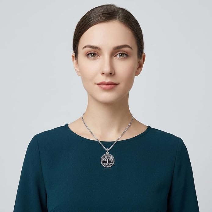 Tree of Life Necklace 18K White Gold Plated Turquoise/Pearl Shell/Malachite/Abalone Shell/Blue Opal/Black Onyx Tree Necklace Jewelry Gift for Women Men,22+2"