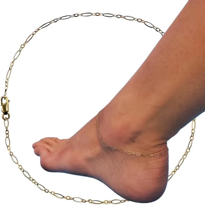 14K Gold Filled Anklet for Women – Figaro & Cable Chain Gold Ankle Bracelet, Waterproof Non Tarnish Dainty Adjustable Anklets for Women, Hypoallergenic Summer Beach Foot Jewelry, Mothers Day Birthday Gift for Women