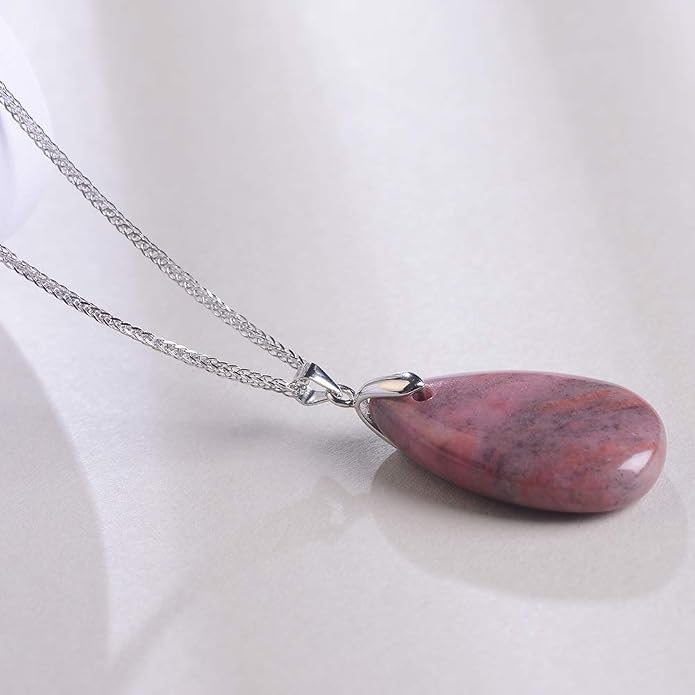 iSTONE 925 Sterling Silver Natural Crytral for Womens Pendant Necklace, Gemstone Birthstone with 17.8" Silver Chain Ladies
