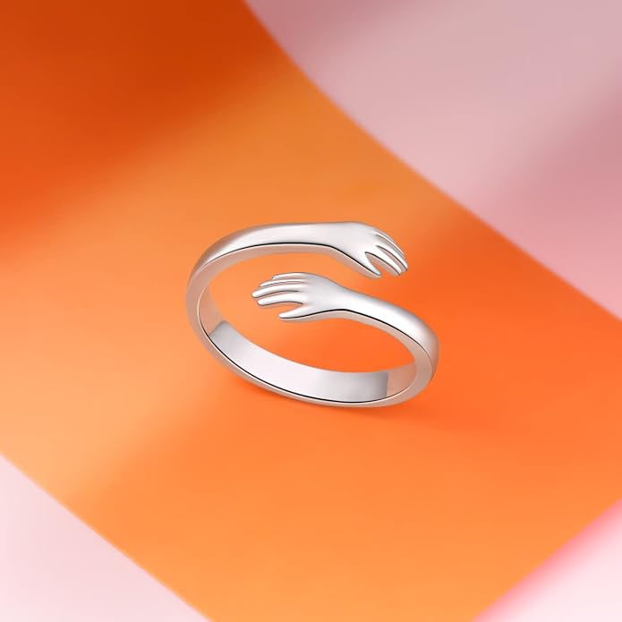 S925 Sterling Silver Hug Rings for Women Teen Girls Adjustable Ring for Granddaughter Daughter Hope Promise Friendship Hand Ring Jewelry for Birthday Graduation Christmas Mothers Day Valentines Gifts
