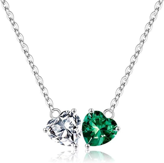 Iefil 1.25Ct Double Heart Birthstone Necklace - 925 Sterling Silver Birthstone Necklace, Birthday Gifts for Women, Jewelry Gifts for Mom Daughter Wife