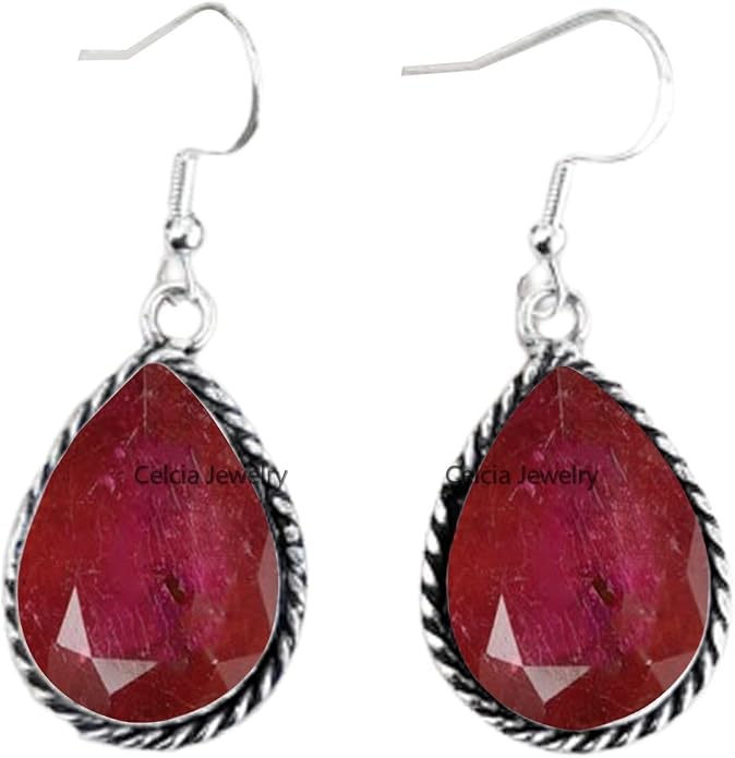Pure 925 Sterling Silver Dangle Drop Earrings for Women, Pear Gemstone Handcrafted Earrings for Women & Girl ('Amethyst)