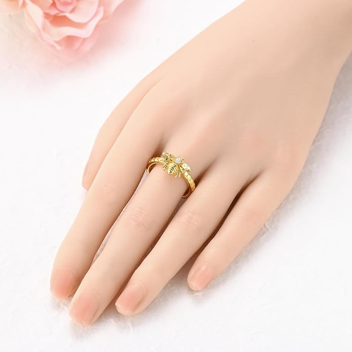 925 Sterling Silver Adjustable Open Rings for Women with Snake, Evil Eye or Bee Designs, Dainty Stackable Thumb Finger Rings, Gold Silver Ring Jewelry Gift for Mujer, Size 6-9