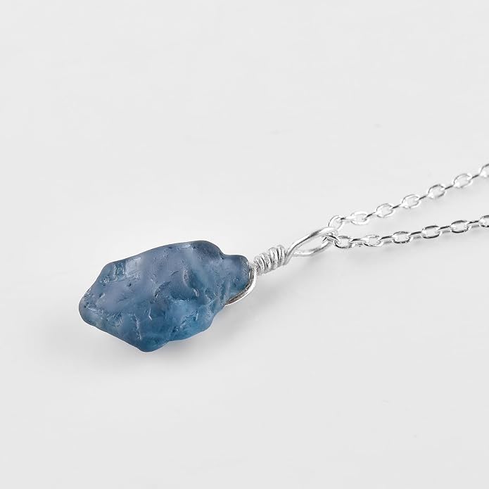 Sliver Pendant Necklace for Women Raw Tanzanite Gemstone, Handmade Jewelry Healing Crystal December Birthstone, Rhodium Plated 925 Sterling Silver Chain 18" Birthday Christmas Day Gifts