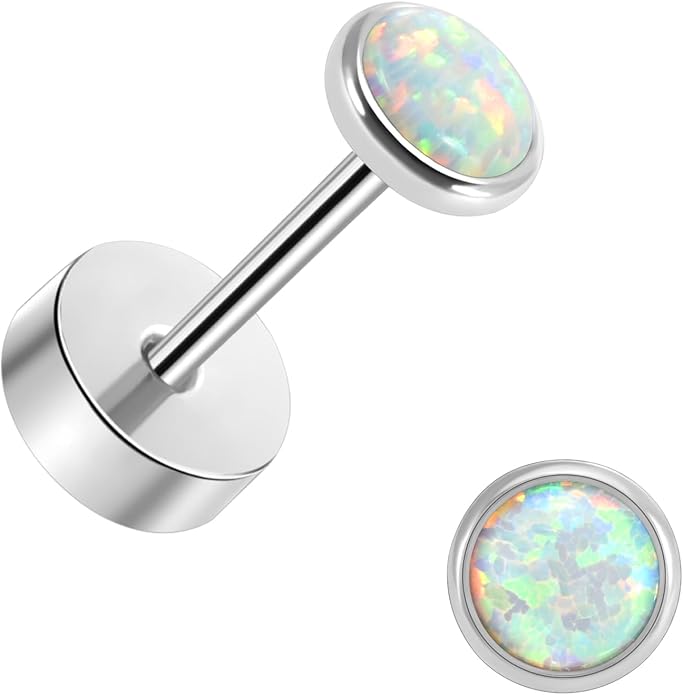 Titanium Earrings for Women Stud Earrings Cubic Zirconia Dainty Screw Flat Back Hypoallergenic Earrings for Women for Multiple Cartilage Helix Conch Tragus Piercing Jewelry for Sensitive Ears