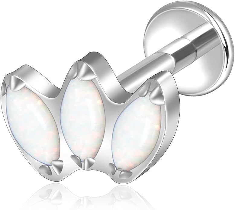 Lantine G23 Titanium Helix Piercing Jewelry Opal 16g Flat Back Stud Earrings Climber Labret Cartilage Tragus Daith Piercing Jewelry
