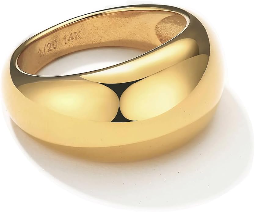 NOKMIT Chunky Dome Rings for Women Dainty 14K Gold Silver Tone Cute Bold Dome Statement Ring Thick Minimalist Thumb Band High Polished Smooth Comfort Fit Size 5-10
