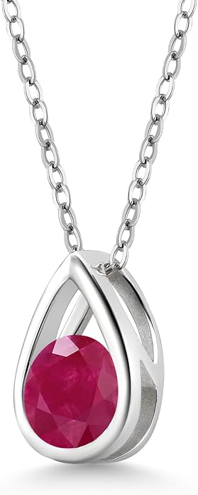 Gem Stone King Teardrop Pendant Necklace For Women | 5MM Round Gemstone Birthstone | 925 Sterling Silver | With 18 Inch Silver Chain | Fine Jewelry Gift for Her Mom Women Wife