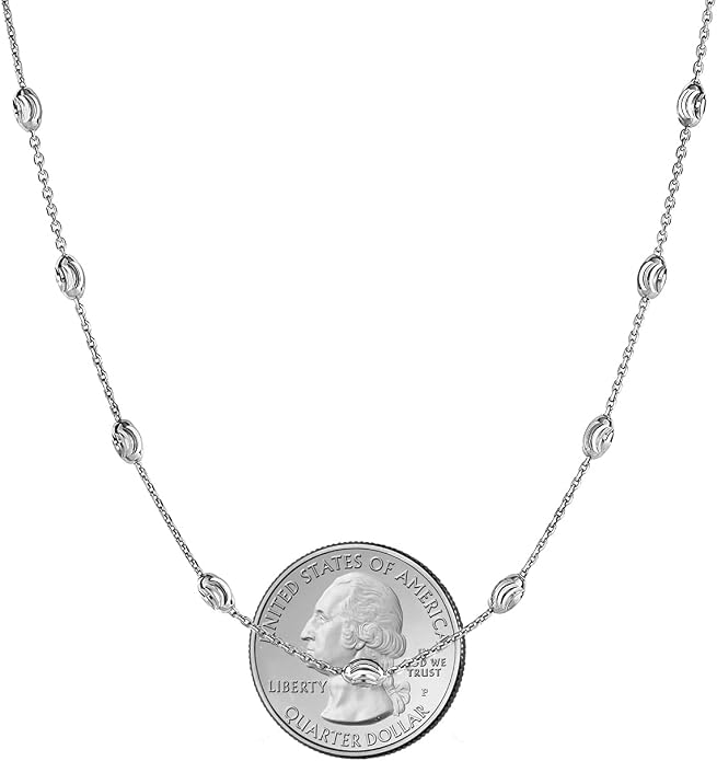 Savlano 18K Gold Plated Over 925 Sterling Silver Station Oval Moon Bead Necklace Chain For Women. Silver, Gold, Rose Gold - Made in Italy Comes With a Gift Box
