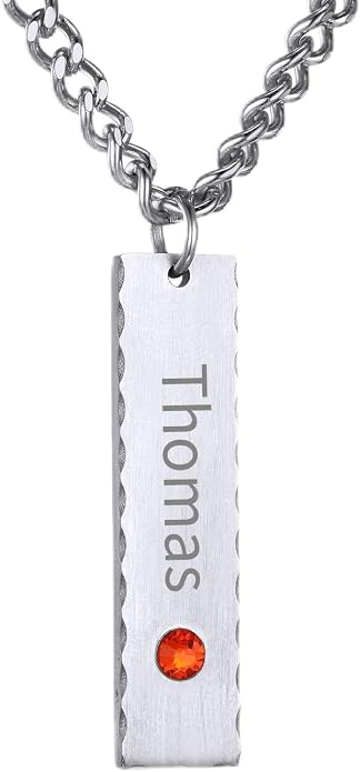 GOLDCHIC JEWELRY Personalized Birthstone Name Necklaces for Men Women, Engraved Family Names Necklace with Birthstone Vertical Bar Necklace, Pendant for Husband/Father/Grandma/Wife Birthday Gifts