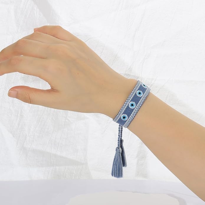 Evil Eye Woven Lover Friendship Bracelets Handmade Adjustable Tassel Friend Gift for Women An Elegant Talisman of Protection and Good Fortune