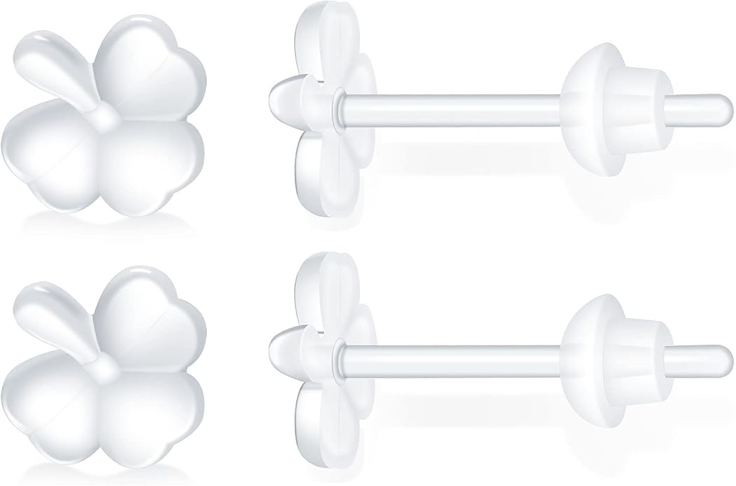 6 Pairs Invisible Plastic Post Earrings For Sensitive Ears - Clear, Sports & Work