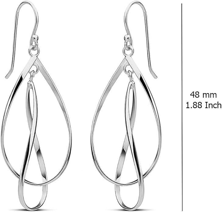 Charmsy 925 Sterling Silver Double Twisted Infinity Dangle Earrings for Women | Linear Marquise Large Loops Classic Infinity Drop Dangle Earrings
