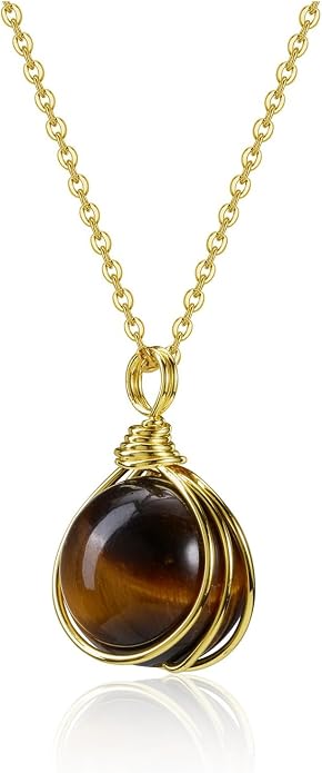 Jovivi Healing Crystal Stone Pendant Necklace Gold Wire Wrapped 16mm Natural Round Gemstone Ball Crystal Necklace for Women Men Reiki Quartz Jewelry