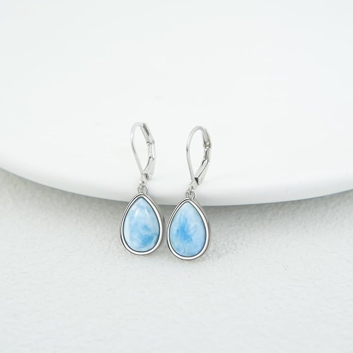 Larimar/Star/Dragonfly/Sunflower/Moonstone/Black Onyx Earrings for Women Leverback Dangle Earrings Hypoallergenic Jewelry for Women