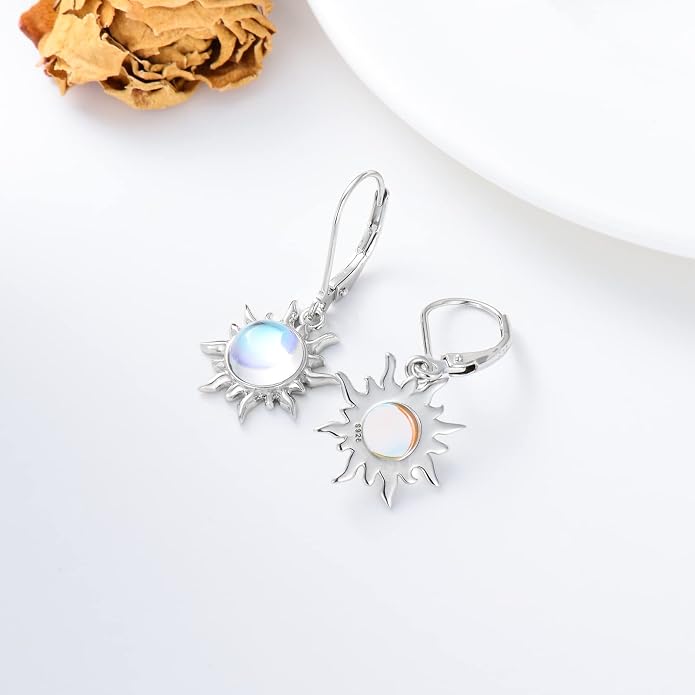 Dorunmo Moonstone Dangle Drop Earrings s925 Sterling Silver Leverback Earrings Filigree Moonstone Jewelry Birthday Gifts for Women