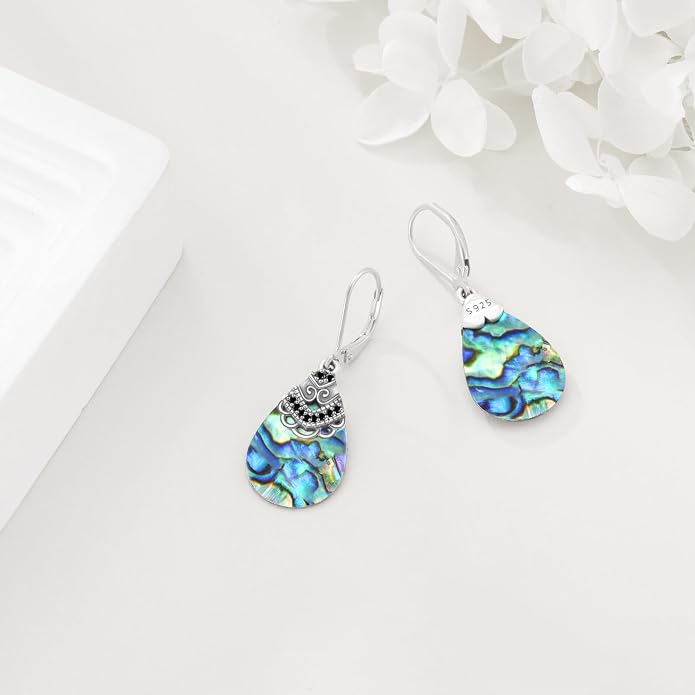 Abalone Shell Dangle Drop Earrings for Women 925 Sterling Silver Filigree Bohemian Earrings Jewelry Gift