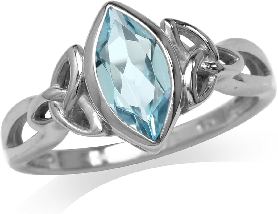 Silvershake Genuine Gemstone 925 Sterling Silver Triquetra Celtic Knot Solitaire Ring