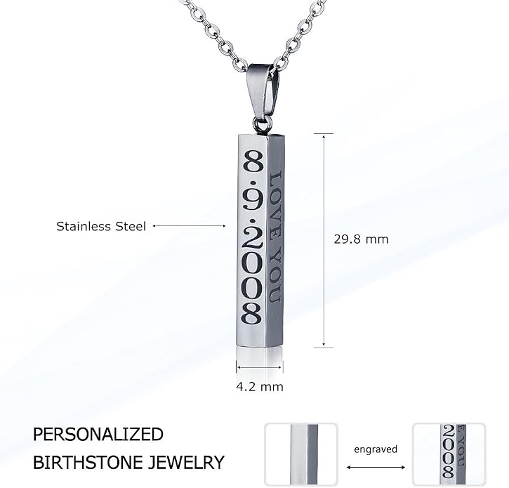 Father's Day Men's Bar Necklace: Customize Any Text With A Stainless Steel Bar Pendant - Personalized Men's Gifts For Dad Or Husband