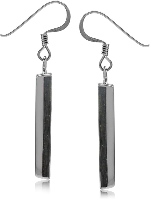 Silvershake Mondern Long Bar linear 925 Sterling Silver Dangle Hook Earrings