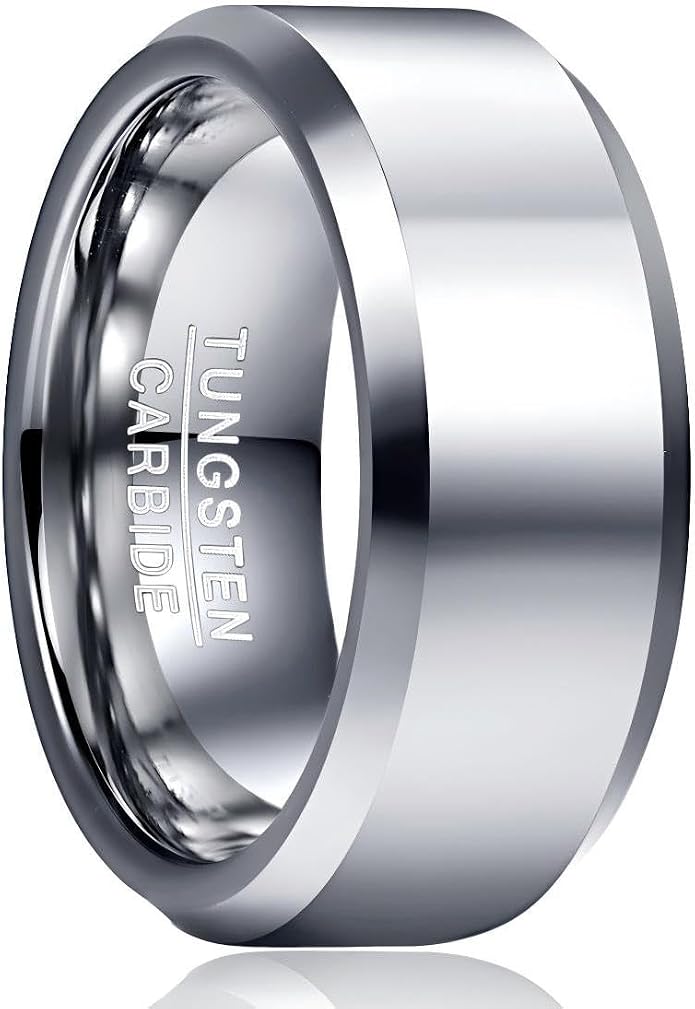 Vakki Tungsten Ring for Men 4mm 6mm 8mm Silver Plain Engagement Wedding Band High Polish Finish and Beveled Edges Comfort Fit Size 5-12