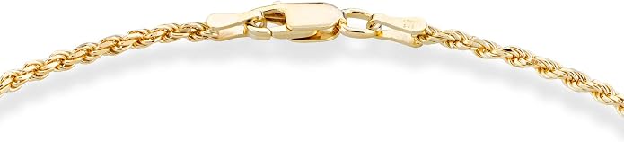 Miabella 18K Gold Plated 925 Sterling Silver Italian 2mm, 3mm Diamond-Cut Braided Rope Chain Anklet Ankle Bracelet for Women, 925 Made in Italy