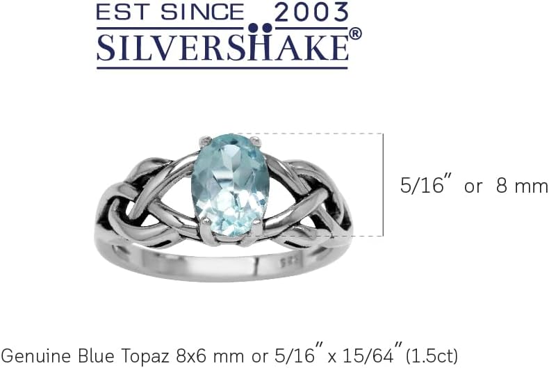 Silvershake 8X6mm Oval Shape Birthstone Gemstone Antique Finishing or Yellow Gold Plated 925 Sterling Silver Celtic Knot Weave Solitaire Ring Jewelry for Women