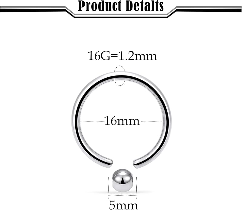 20G-2G ASTM F136 Titanium Septum Rings Nose Ring Hoops Circular Barbell Helix Snug Tragus Rook Daith Cartilage Earring Sneke Bites Lip Ring Hoop Smiley Piercing Jewelry for Women Men 6mm-19mm