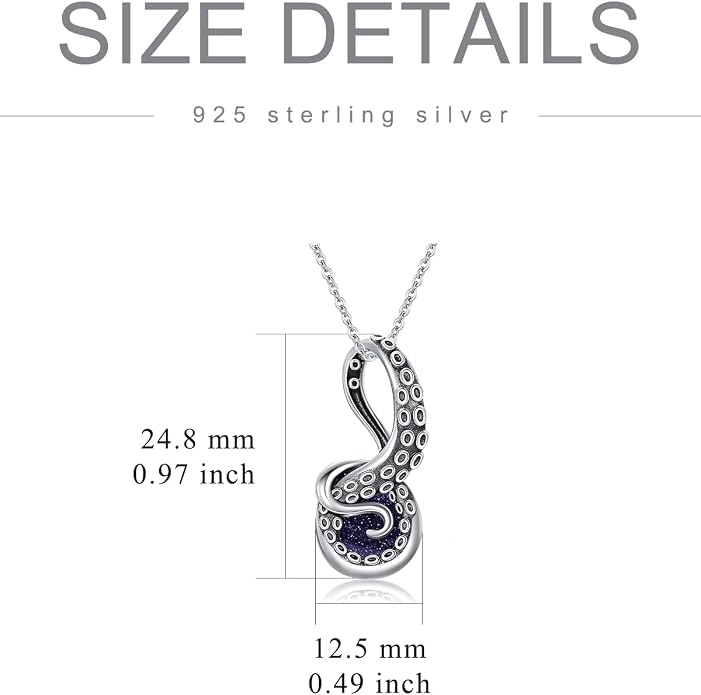 Octopus Tentacles Necklace with Gemston 925 Sterling Silver Octopus Pendant for Women Ocean Jewelry Gift for Women