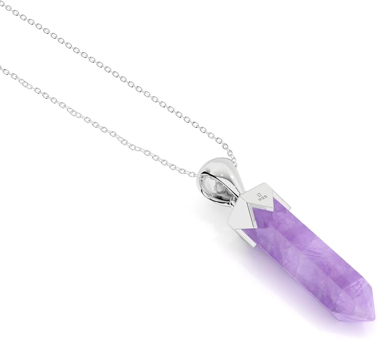 Hexagonal Shape Natural Gemstone Pendant Necklace for Women, Birthstone Jewelry Gifts for Her Birthday, Anniversary, Graduation (15x3.5mm, Bezel-Set)