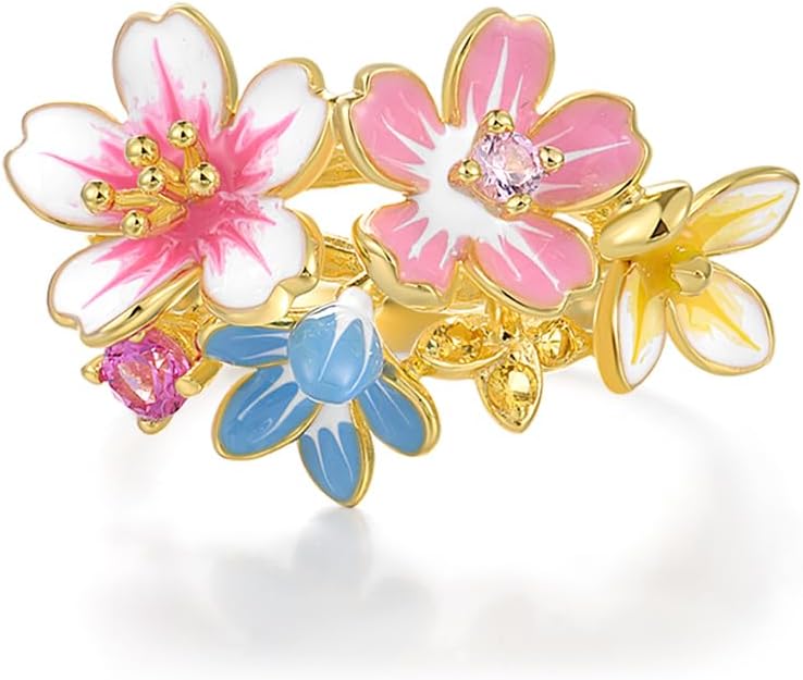 Santuzza 925 Sterling Silver Enamel Flower Ring for Women